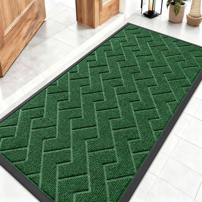 OLANLY Waterproof Front Door Mat - All-Season Indoor/Outdoor Doormat, Sturdy Natural Rubber, Herringbone Brick (Green, 47x23)