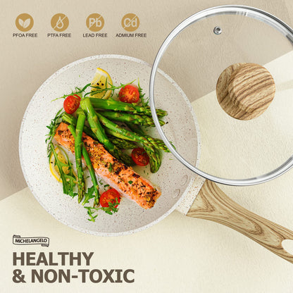 MICHELANGELO Frying Pans Nonstick - 12 Inch Frying Pan with Lid, Large 12 Inch Pan with Ergonomic Handle, Non-Toxic Fry Pan - All Cooktops Compatible