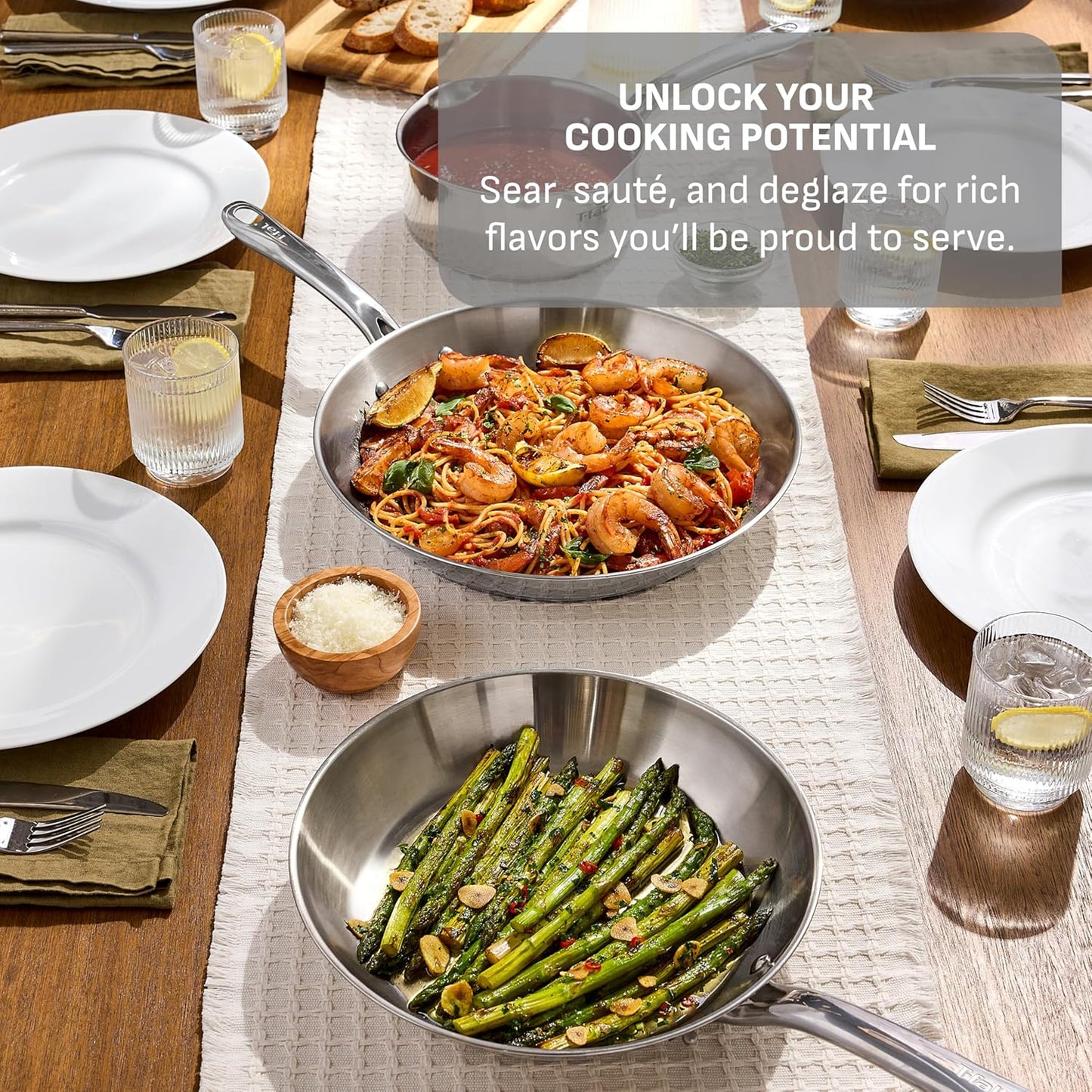 T-Fal Gourmet Stainless Steel Pan Set - 11" & 12" Induction Compatible Skillets | Dishwasher & Oven Safe to 500°F