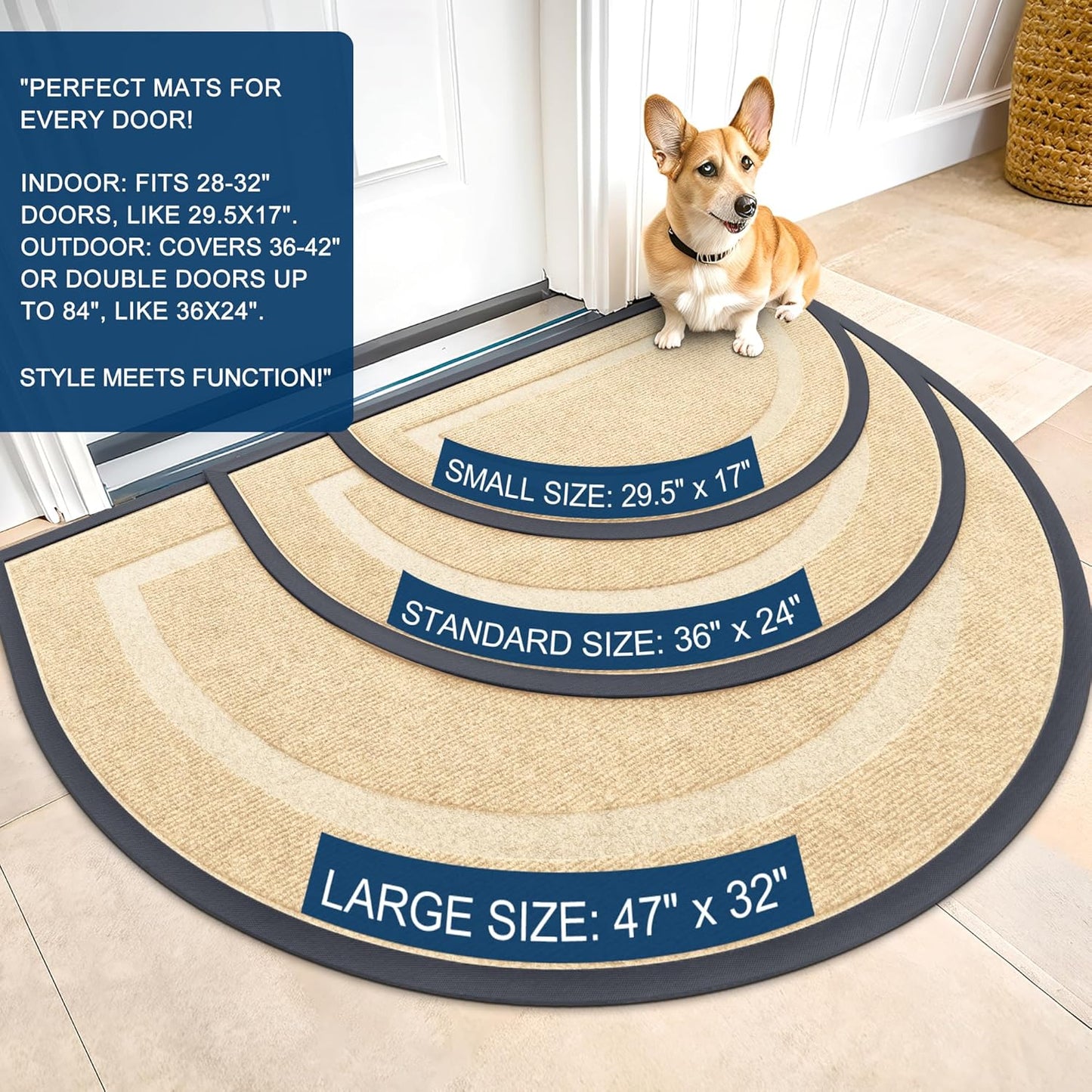 OLANLY Half Circle Door Mat - Waterproof All-Season Indoor/Outdoor Doormat | Easy Clean, 29.5x17, Beige