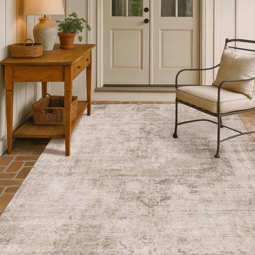 Hazo Haus Washable 5x7 Area Rugs for Living Room, Neutral Beige & Peach Farmhouse Rug for Dining Room & Bedroom, Ultra Soft Low-Pile Non-Slip Stain Resistant