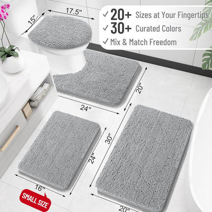OLANLY Bathroom Rugs - Extra Soft Chenille Bath Mats with Rubber Backing | 30x18, Light Grey, Quick Dry
