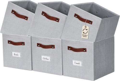 DECOMOMO Storage Bins - Fabric Cube Storage Bins with Labels | 11" Light Texture Grey (6pcs)