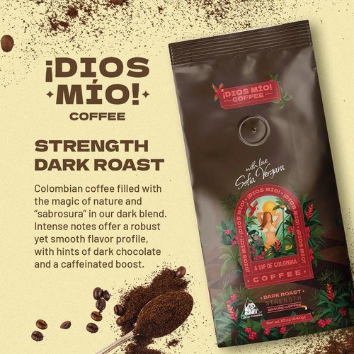 Dios Mio Coffee by Sofia Vergara, Dark Roast, Ground Premium Colombian Coffee, 12 Ounce Bag (Pack of 2)