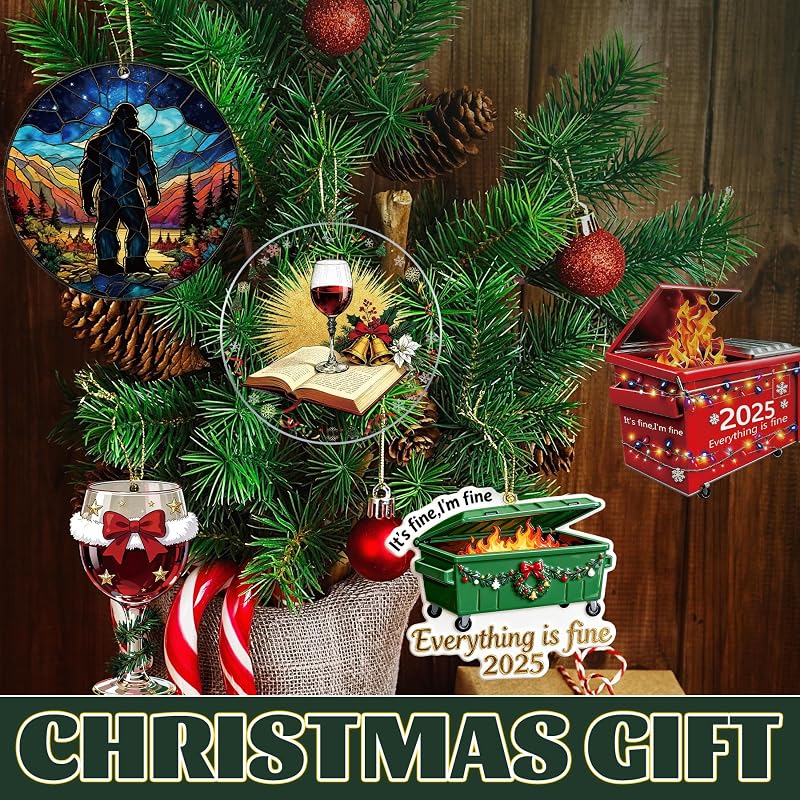 Everything's Fine Dumpster Fire Ornament - Funny Christmas Ornament 2026, 3.95in with Ribbon