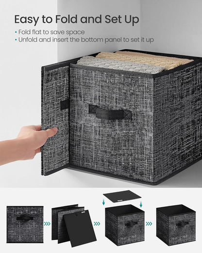 SONGMICS Storage Cubes - Foldable Non-Woven Fabric Bins with Double Handles - Set of 10, Ink Black, 10.2 x 10.2 x 11 Inches
