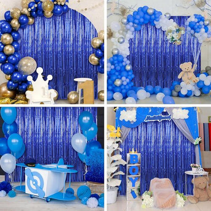 Crosize Dark Blue Foil Fringe Backdrop Curtains - 3 Pack | 3.3 x 9.9 ft Streamer Decorations for Parties