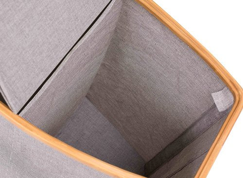 BirdRock Home Bamboo & Canvas Hamper | Double Laundry Basket with Lid | Divided Foldable Hamper | Cut Out Handles