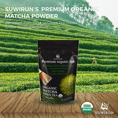 Suwirun Organic Matcha Green Tea Powder 4oz / Japanese Premium Culinary Grade Organic Matcha Powder - Natural Unsweetened Rich Flavor Matcha Powder Boba Tea Powder Latte Smoothie Antioxidants - 1 Pack