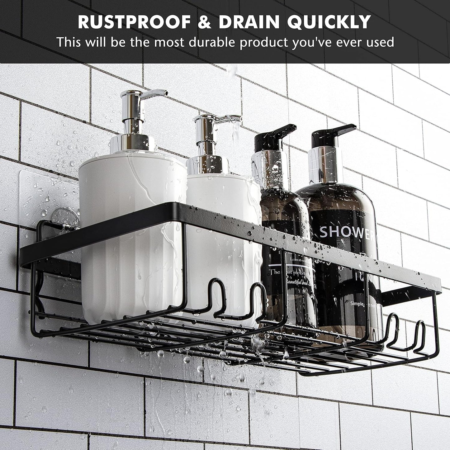 Moforoco Shower Caddy - Self-Adhesive Black Bathroom Shelf Organizer for Home & RV | Essential Storage Solution