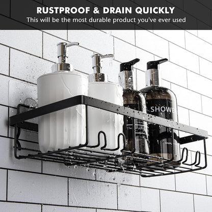 Moforoco Shower Caddy - Self-Adhesive Black Bathroom Shelf Organizer for Home & RV | Essential Storage Solution