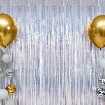 NYE Silver Tinsel Foil Curtain - 4 Pack Glitter Backdrop | 3.28 FT x 7.05 FT Metallic Party Decor