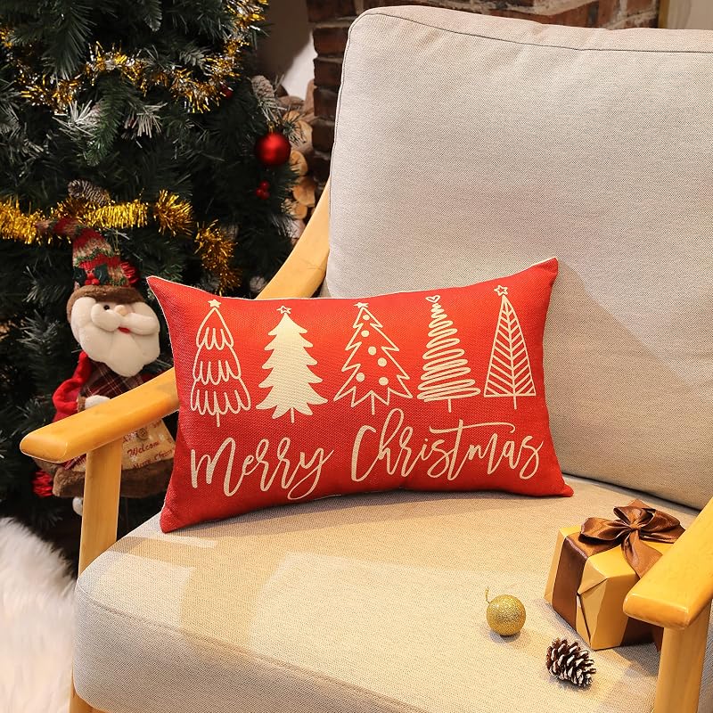 Red 12x20 Pillow Cover - Farmhouse Christmas Lumbar Throw Pillow Case