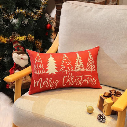 Red 12x20 Pillow Cover - Farmhouse Christmas Lumbar Throw Pillow Case