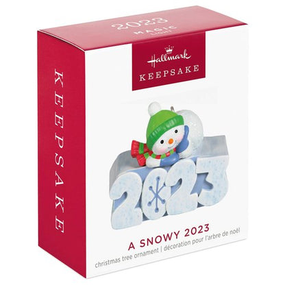 Hallmark Keepsake 1.25" Miniature Christmas Ornament 2023, A Snowy 2023 with Light Mini, Snowman Gifts