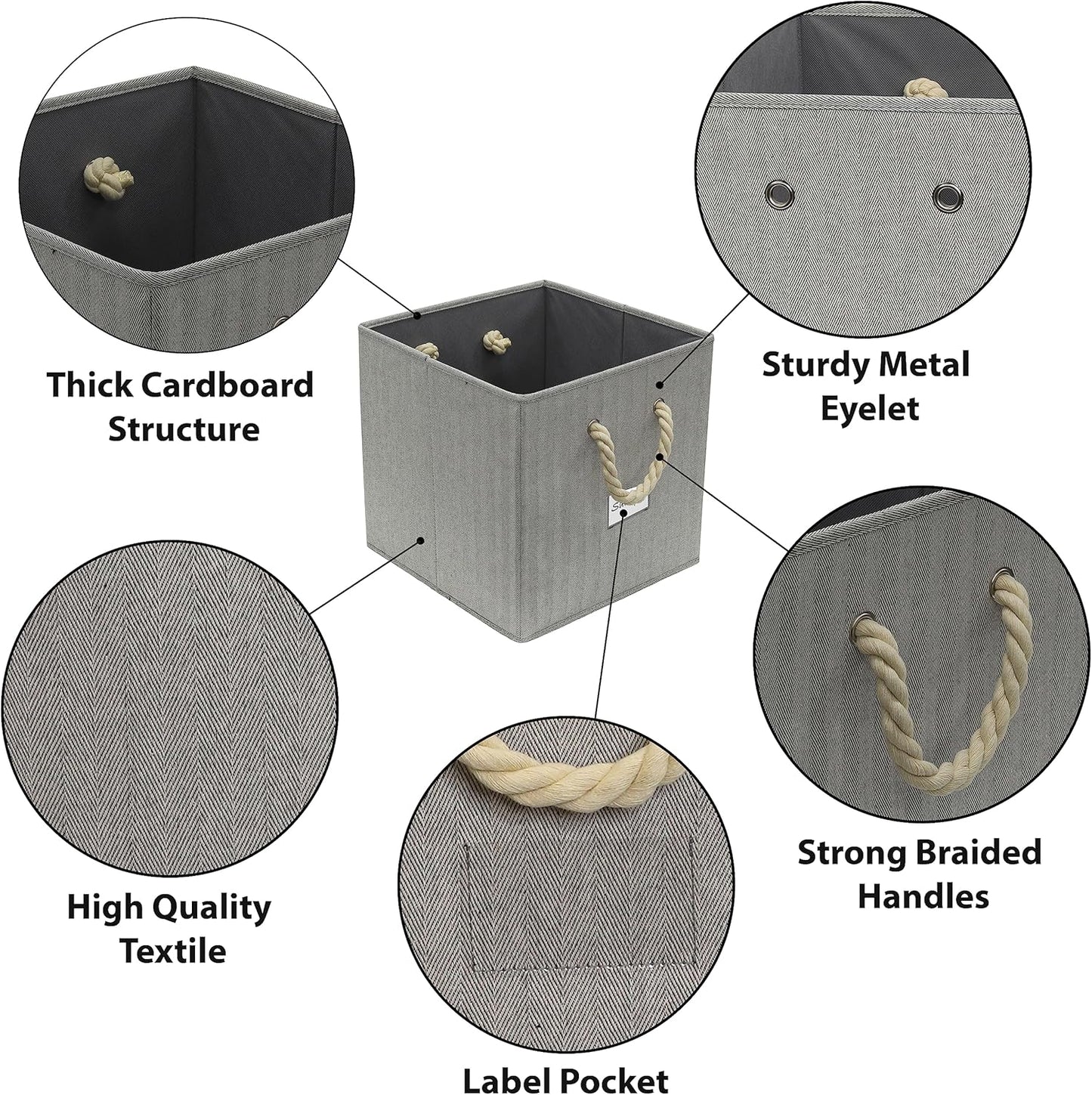 Simple Houseware 13-Inch Cube Storage Bin - Braided Handles, 3-Pack, Gray Color