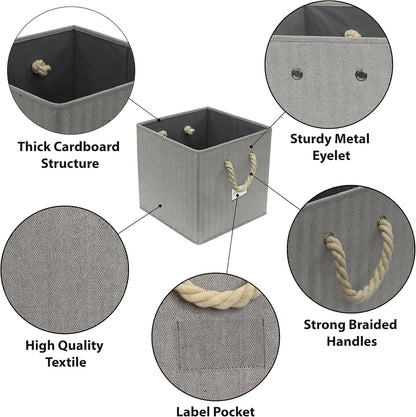 Simple Houseware 13-Inch Cube Storage Bin - Braided Handles, 3-Pack, Gray Color