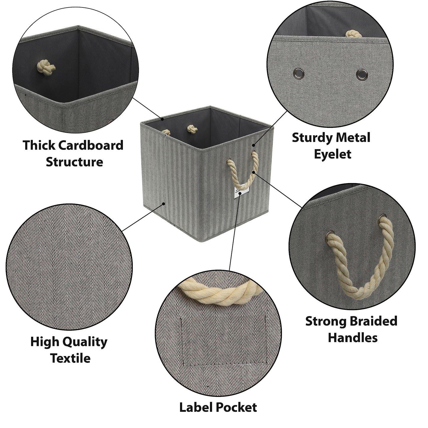 SIMPLE HOUSEWARE 13-Inch Cube Storage Bin With Braided Handles, 3 Pack, Gray
