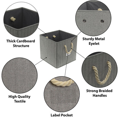 SIMPLE HOUSEWARE 13-Inch Cube Storage Bin With Braided Handles, 3 Pack, Gray