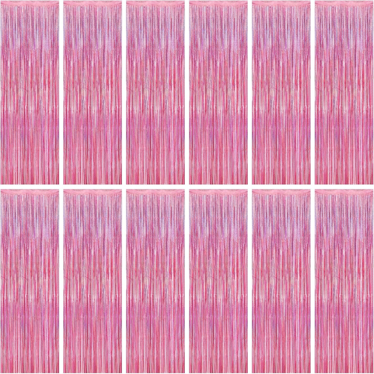 Skiennix Pink Backdrop - 12 Pack Metallic Glitter Tinsel Fringe Curtains | 3.28 FT x 7.05 FT Party Decor