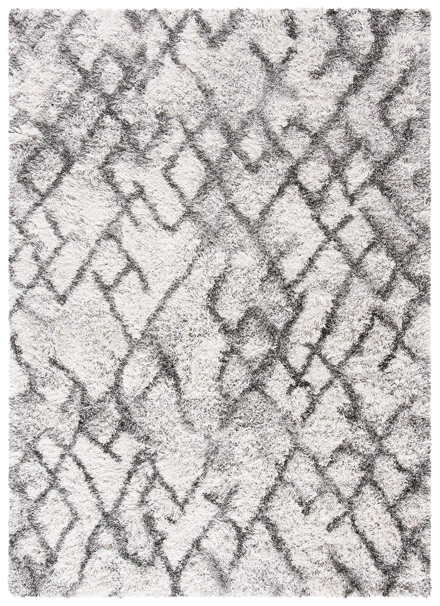 SAFAVIEH Horizon Shag Collection Area Rug - 5'3" x 7'7", Grey & Ivory, Modern Abstract Design, Non-Shedding & Easy Care, 2-inch Thick Ideal for High Traffic Areas in Living Room, Bedroom (HZN894F)