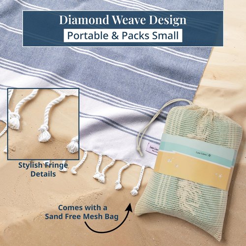 LANE LINEN Camping Blanket - Large Beach Towel, Beach Accessories with Oversized Comfort (82"x82"), Sandproof, Perfect for Seaside Adventures, Park Gatherings, or Family Beach Days – Navy Blazer