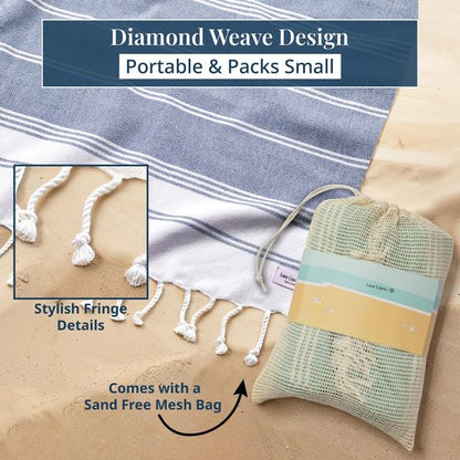 LANE LINEN Camping Blanket - Large Beach Towel, Beach Accessories with Oversized Comfort (82"x82"), Sandproof, Perfect for Seaside Adventures, Park Gatherings, or Family Beach Days – Navy Blazer