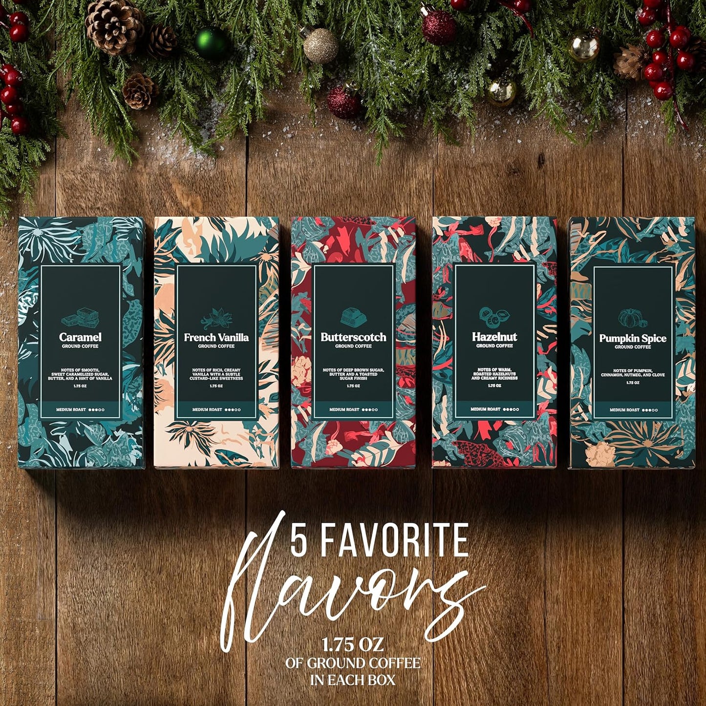 Skiennix Coffee Gift Set - 5 Gourmet Ground Coffee Flavors with Mug | Unique Christmas Present for All