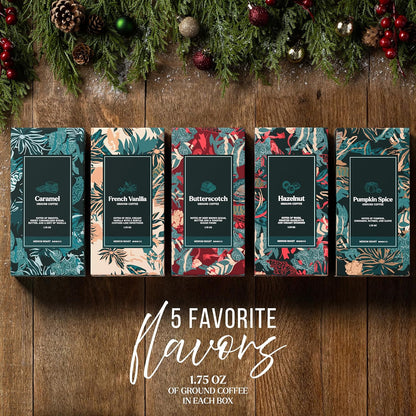 Skiennix Coffee Gift Set - 5 Gourmet Ground Coffee Flavors with Mug | Unique Christmas Present for All