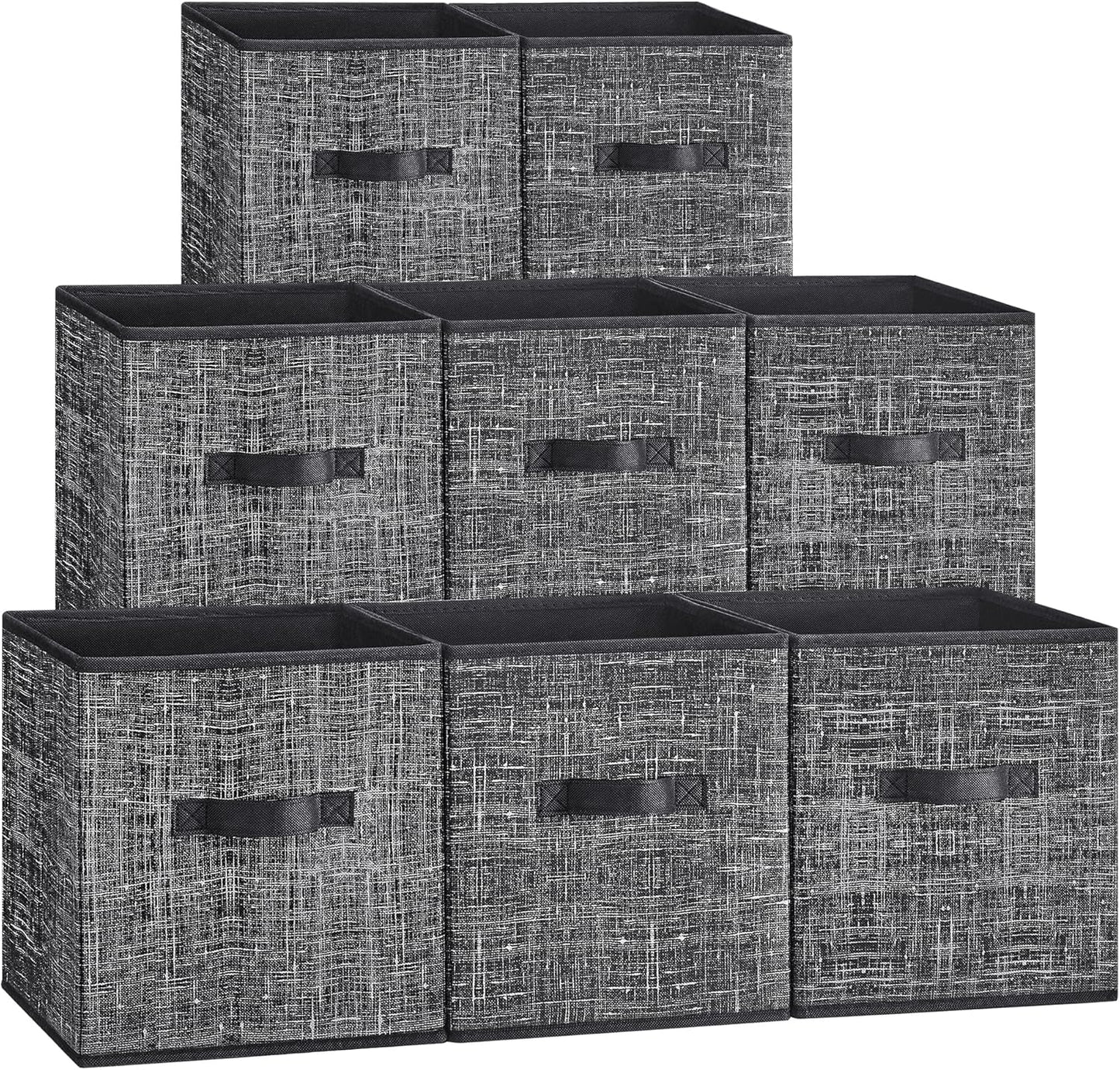 SONGMICS Storage Cubes - Foldable Non-Woven Fabric Bins with Double Handles | Set of 8, Ink Black, 10.2 x 10.2 x 11 Inches
