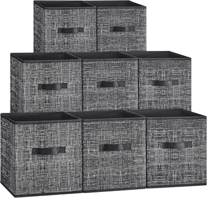 SONGMICS Storage Cubes - Foldable Non-Woven Fabric Bins with Double Handles | Set of 8, Ink Black, 10.2 x 10.2 x 11 Inches