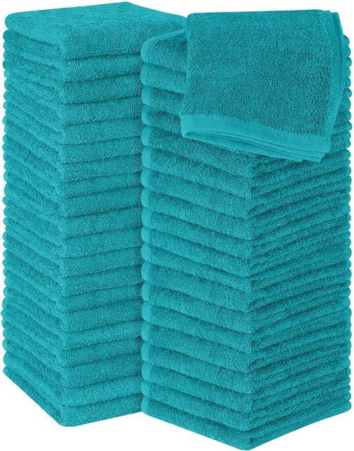 Utopia Towels 60 Pack Cotton Washcloths Set, 100% Ring Spun Cotton, Premium Flannel Face Cloths, Highly Absorbent and Soft Feel Fingertip Towels, Turquoise
