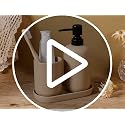 Ceramic Bathroom Accessory Set with Soap Dispenser Toothbrush Holder Tray Beige