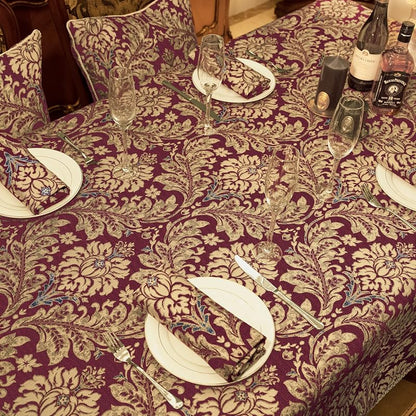 Jacquard Burgundy Red Rectangle Tablecloth 60x120 Inch - Damask Pattern, Water-Resistant