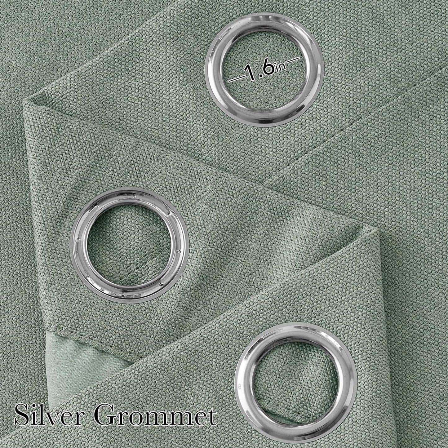 NICETOWN Sage Green Blackout Curtains - 63-Inch Faux Linen Privacy Panels for Living Room & Kitchen | 2 Grommet Top Panels