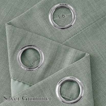 NICETOWN Sage Green Blackout Curtains - 63-Inch Faux Linen Privacy Panels for Living Room & Kitchen | 2 Grommet Top Panels