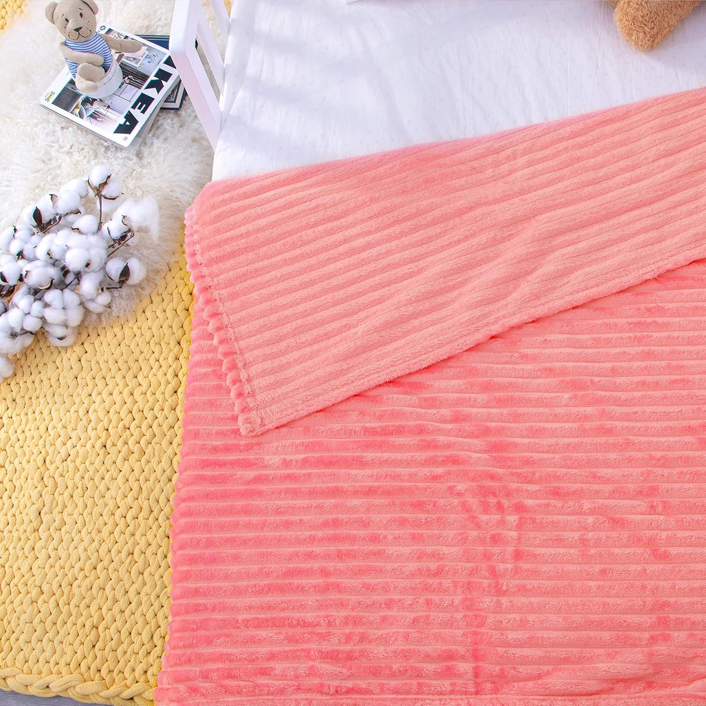 NTBAY Flannel Toddler Blanket - Fluffy Reversible Stripes Design, Warm & Lightweight, 30x40 Inches, Pink