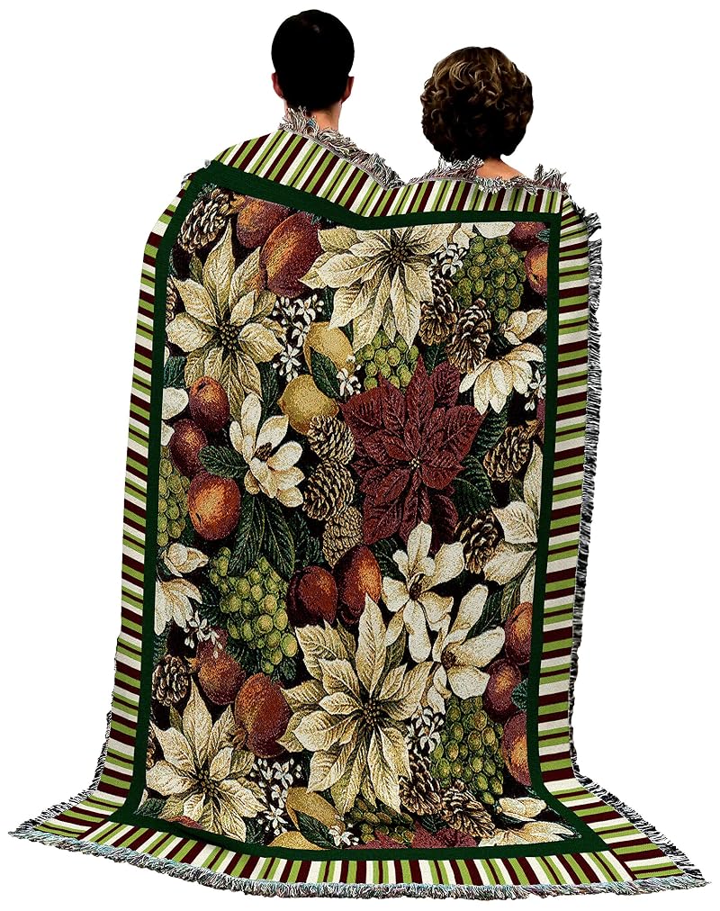 Magnolia Poinsettia Blanket 72x54 by Pure Country Weavers — Handmade Cotton Tapestry Throw, USA Made
