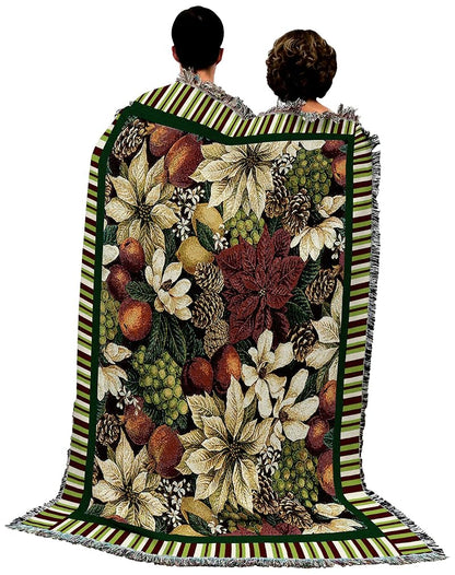 Magnolia Poinsettia Blanket 72x54 by Pure Country Weavers — Handmade Cotton Tapestry Throw, USA Made