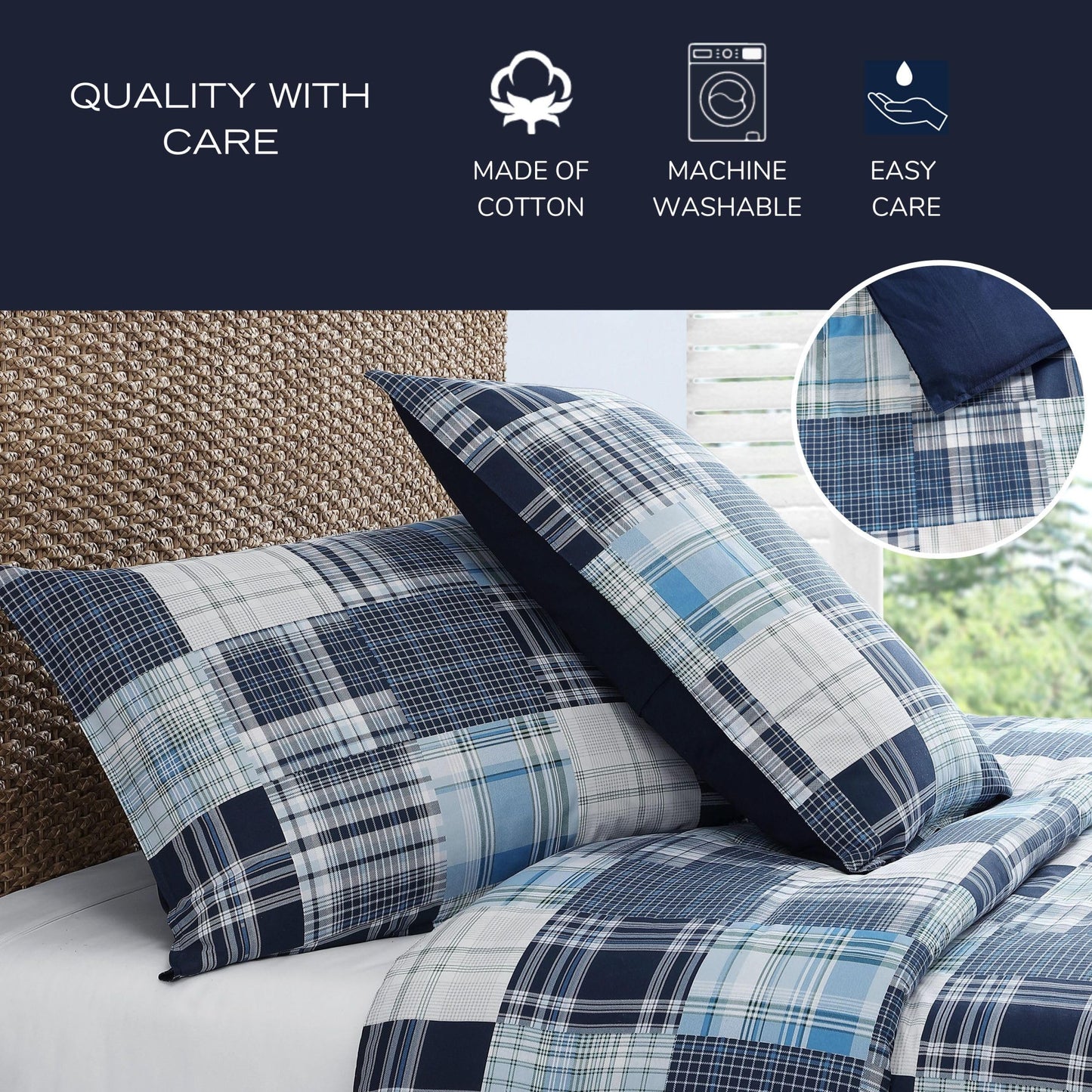 Nautica - Full Comforter Set, Soft Cotton Bedding with Matching Shams, Patchwork Inspired Home Decor (Mason Blue, Full/Queen)