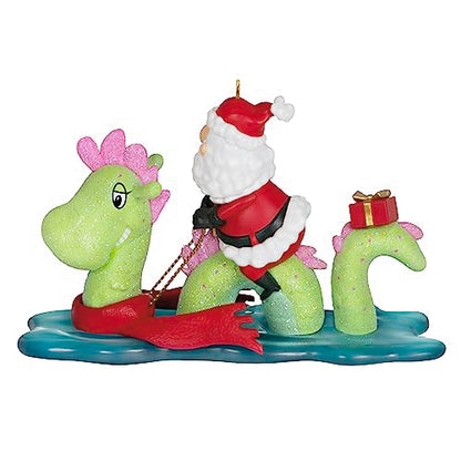 Christmas Ornament 2023 Just Believe Santa and Loch Ness Monster Glitter Decor