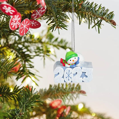 Hallmark Keepsake 1.25" Miniature Christmas Ornament 2023, A Snowy 2023 with Light Mini, Snowman Gifts