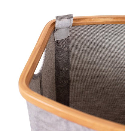 BirdRock Home Bamboo & Canvas Hamper | Double Laundry Basket with Lid | Divided Foldable Hamper | Cut Out Handles