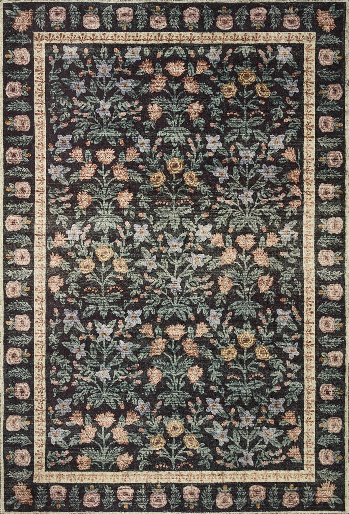 Loloi Rifle Paper Co. x Eden Collection EDE-02 Mughal Garden Black 2'-6" x 11'-6" Runner Rug