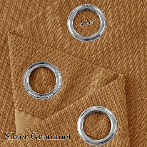 NICETOWN Faux Linen Gold Brown Blackout Curtains 84 inches Long for Living Room - Privacy Panels for Bedroom, Modern Farmhouse Style Easy Care Grommet Top, 2 Panels, W52 by L84