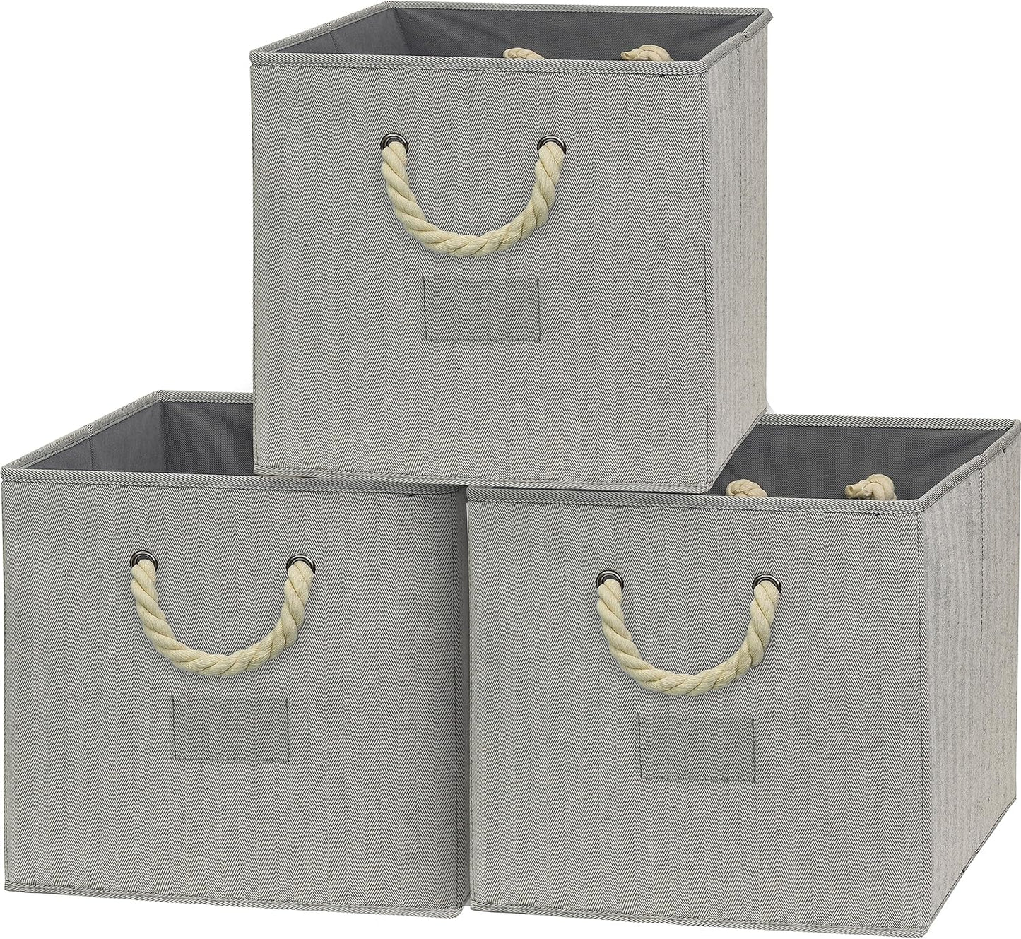 Simple Houseware 13-Inch Cube Storage Bin - Braided Handles, 3-Pack, Gray Color