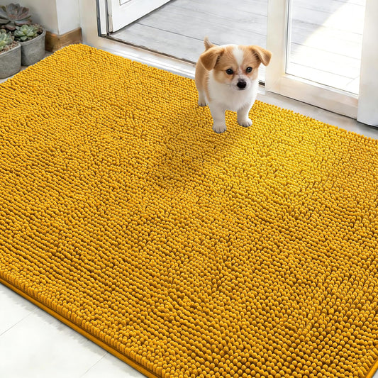 OLANLY Dog Door Mat - Absorbent Non-Slip Washable Doormat for Muddy Paws | 48x30 Golden Yellow