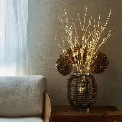 Fudios 150 LED Lighted Branches with Timer, 32in Plug-In Birch Twigs for Vase - 3 Branches