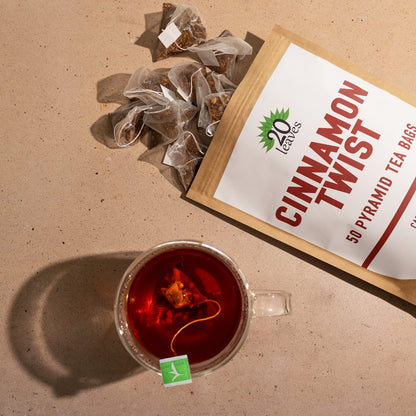 Cinnamon Twist Spice Tea made with Rooibos Herbal Tisane and Orange Peel - Caffeine and Sugar Free Hot Tea - 50 Pyramid Tea Bags Sachets in a Resealable Bag