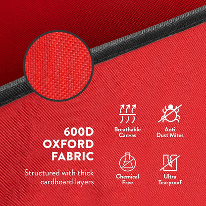 ZOBER Christmas Ornament Storage Box | Durable 600D Oxford Fabric - Holds 128 Ornaments in Drawer Trays - Red